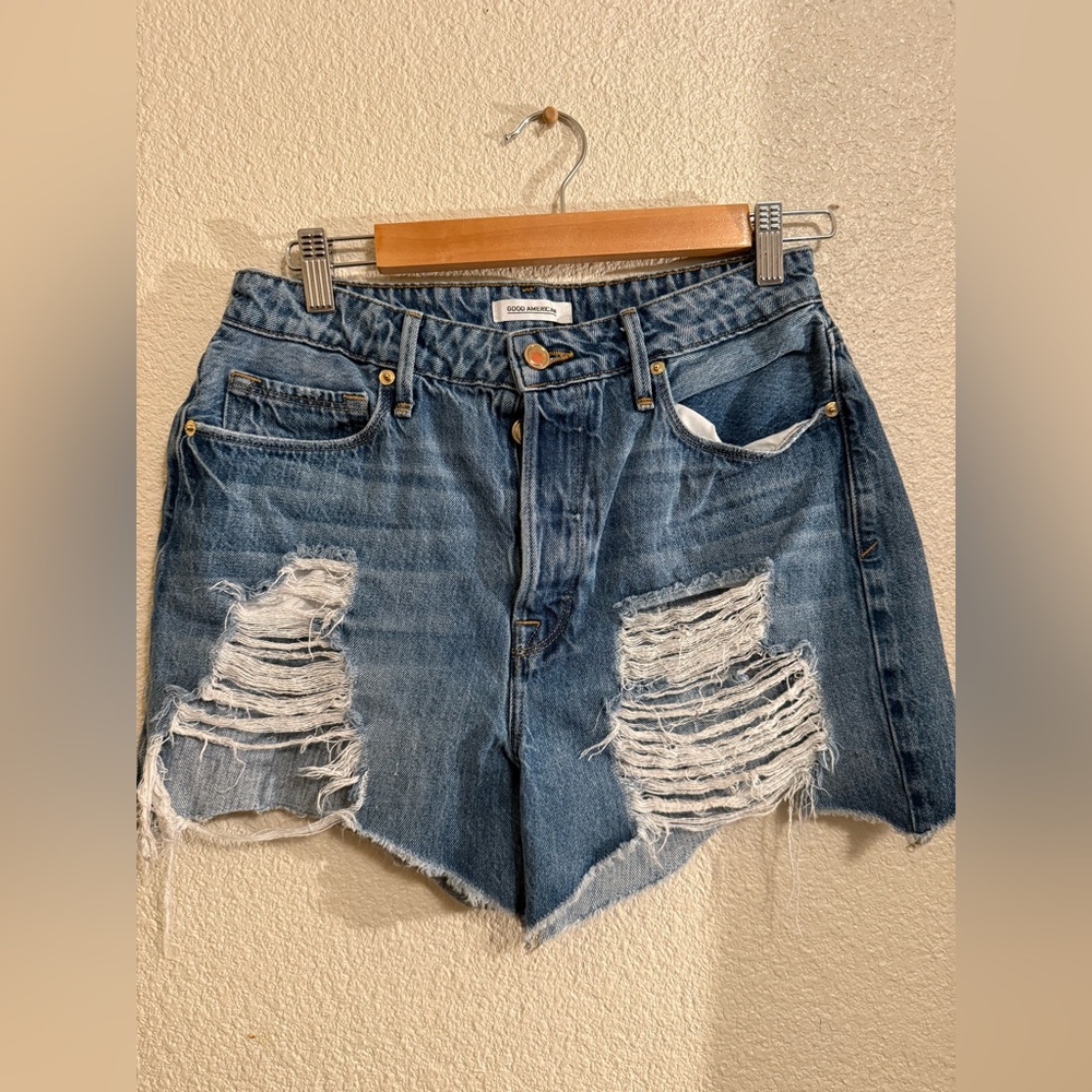 Good American Ripped Blue Jean Shorts